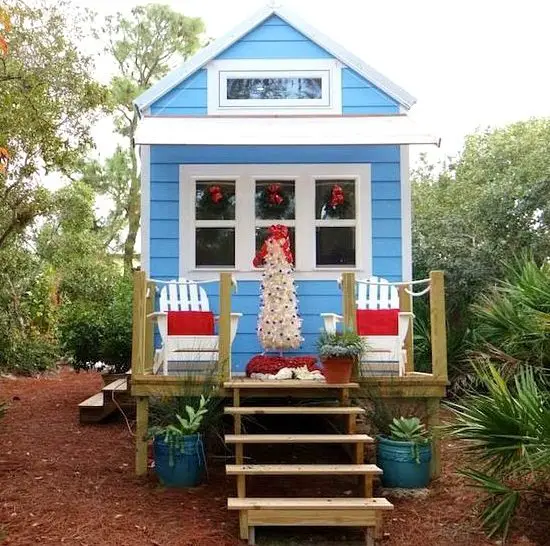 White Mini Christmas Tree in RV Tiny Beach House