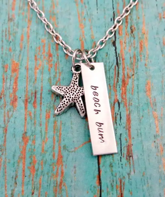 Beach Bum Necklace Hand Stamped