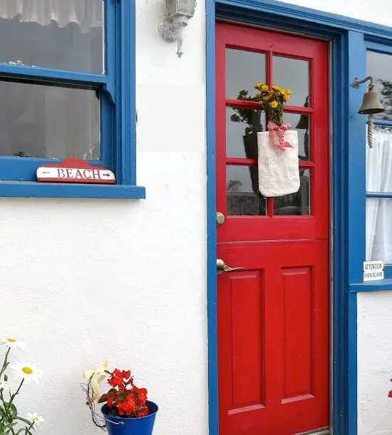 Red and Blue Cottage Front Door