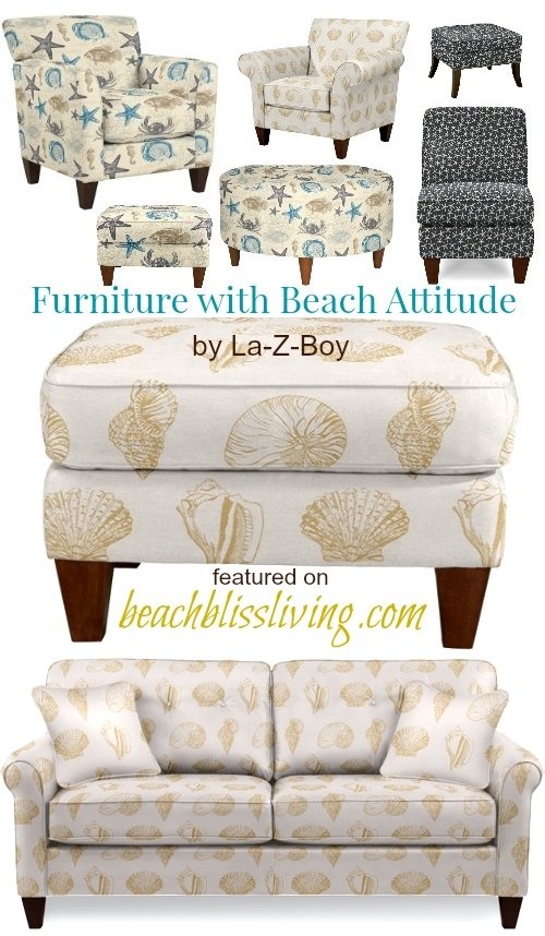 Lazyboy Chairs Ottomans Beach Seashell Starfish Fabric