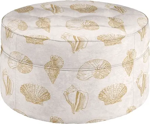 Round Ottoman Seashell Fabric