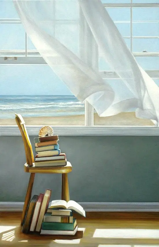 Beach Books Painting by Karen Hollingsworth-