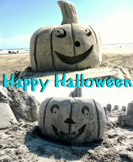Happy Halloween Beach Sand Pumpkin Sculptures
