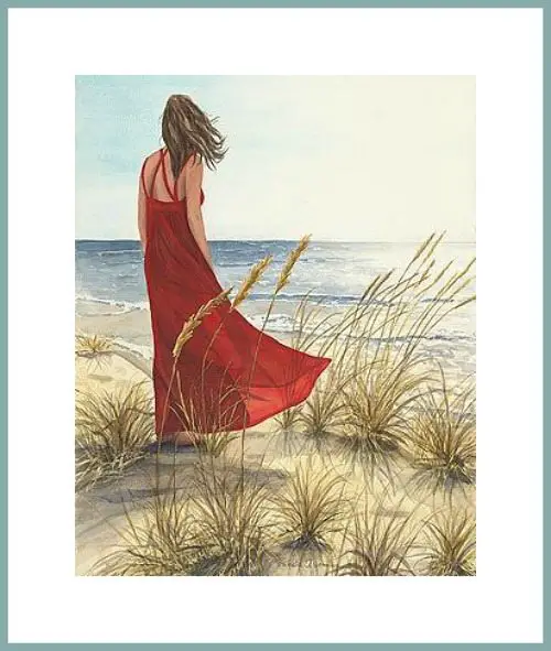 Woman in Red Dress on Beach