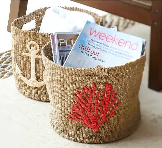 Woven Baskets with Beach Motif