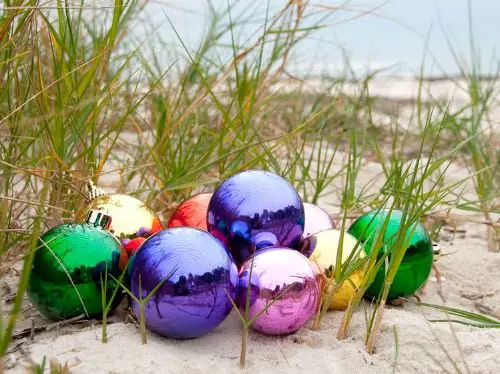 Christmas Ball Ornaments on the Beach