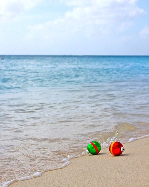 Christmas Ornaments on the Beach Photo Greeting Card Idea