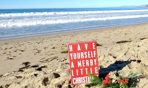 Merry Christmas Sign on the Beach