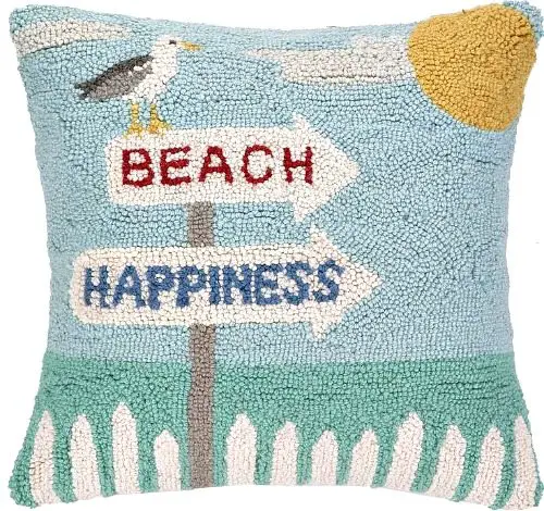 Beach Happiness Pillow with Seagull
