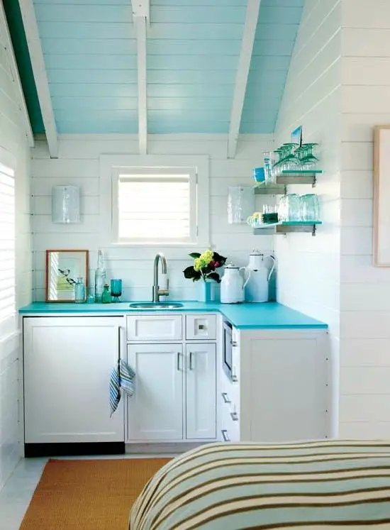 Blue Kitchen Ceiling and Countertop Cottage Style