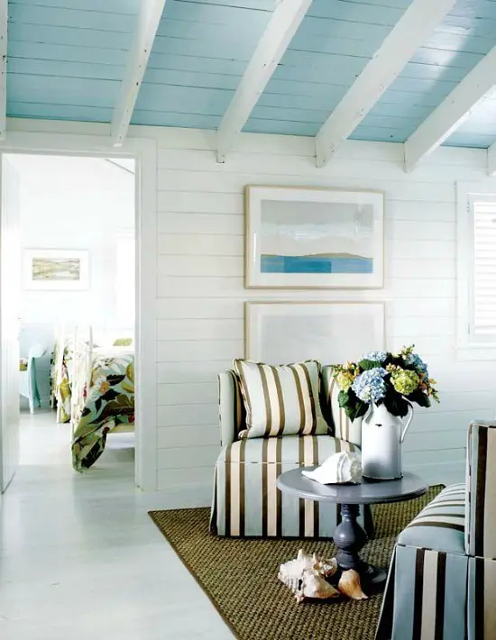 Blue Painted Ceiling in Cottage 