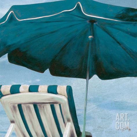 Blue Beach Art Print Chair and Umbrella