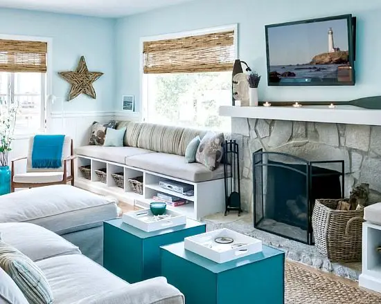 Pale Blue Natural Cottage Living Room