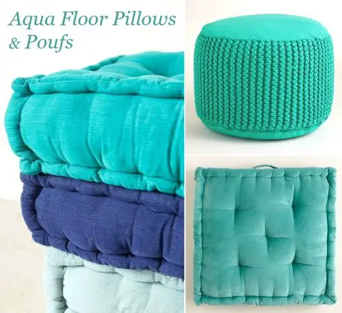 Aqua Floor Pillows and Pouf