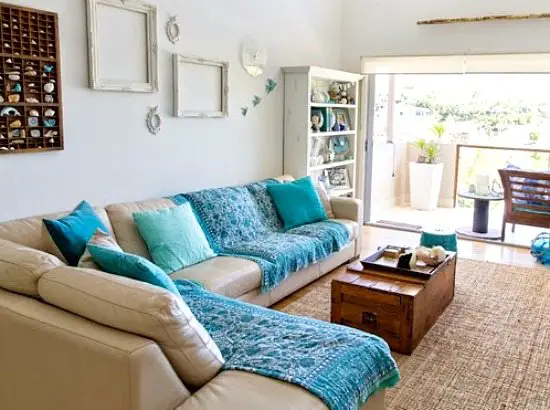 Blue and White Beachy Living Room