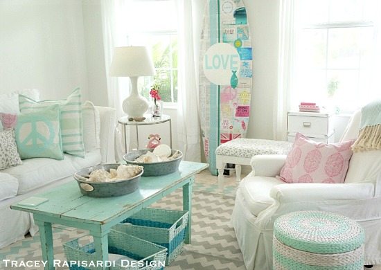 Pastel Turquoise Aqua Cottage Living Room