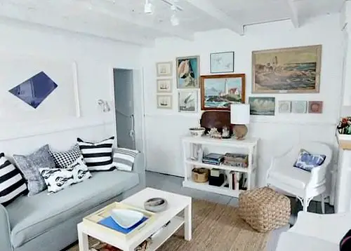 Tiny Cottage Living Room in Blue and White