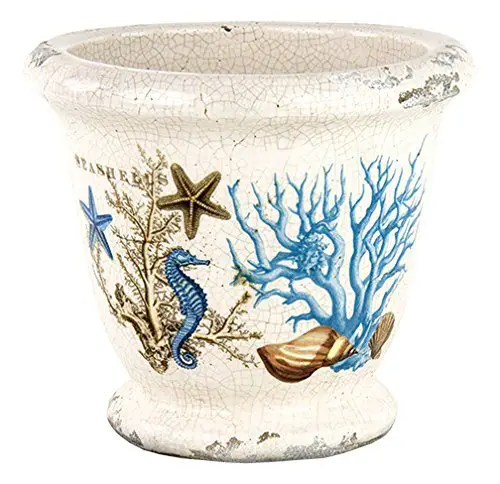 Ceramic Planter with Seashore Beach Design