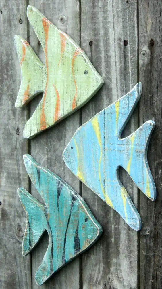 Wood Fish Wall Hanging Decorations Hook Wooden Ornaments Home