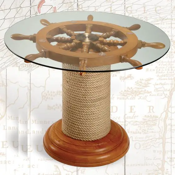 ships wheel on rope roll
