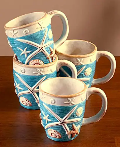 seashell coastal cottage mugs