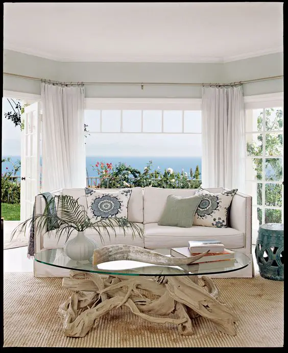 glass top on driftwood coffee table