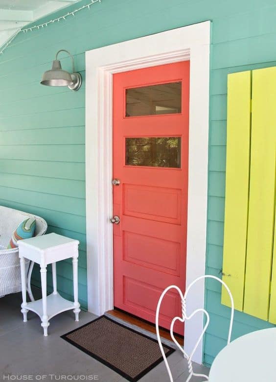 orange door with two glass panels