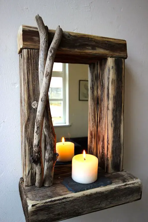 tall rectangular mirror with driftwood frame