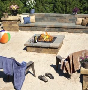 Beach Fire Pit in Backyard with Sand