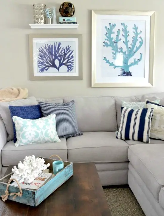 Unique Coastal Decor - Shades of Aqua Waves and White Accent