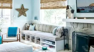 Light Blue Decor Living Room and Natural Driftwood Materials